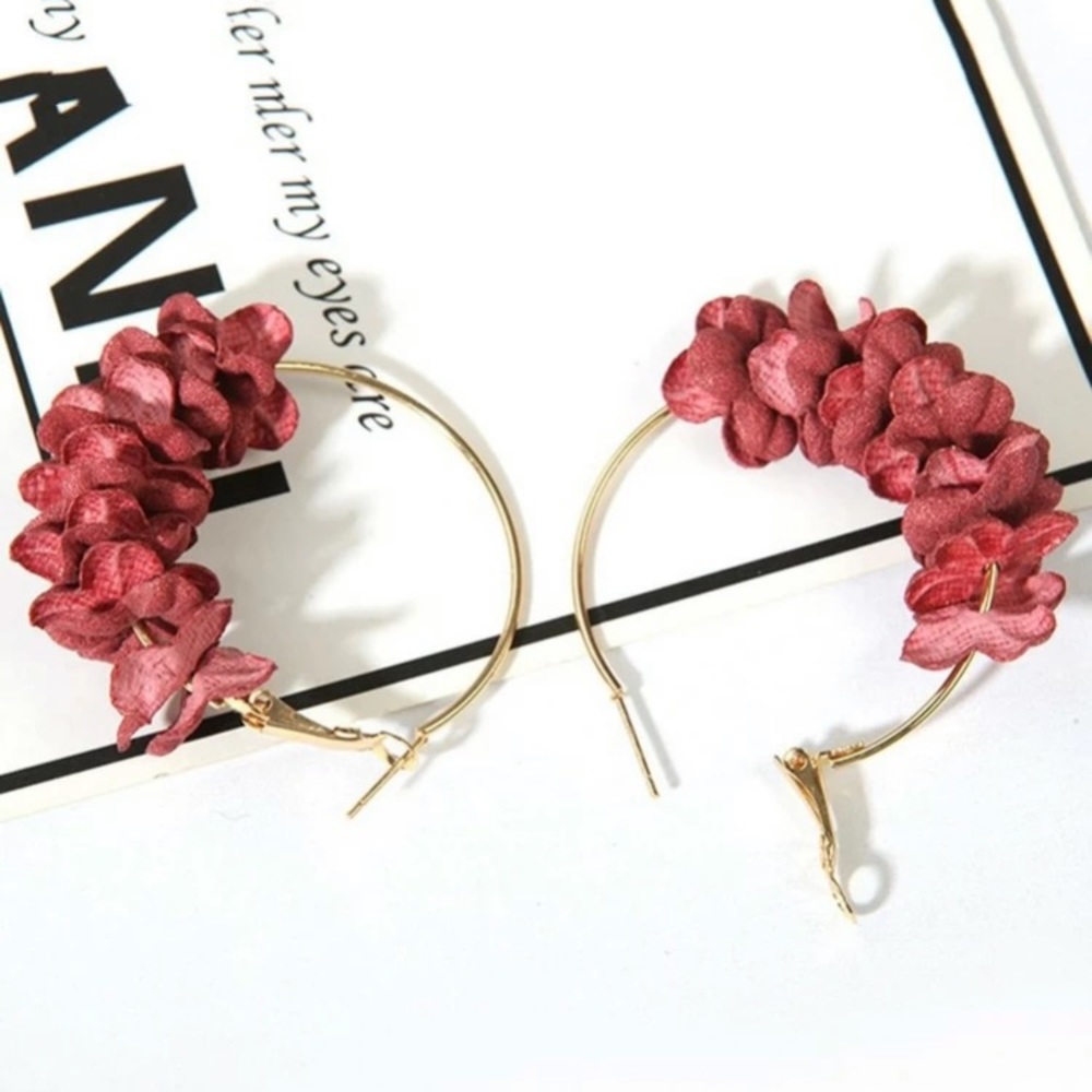 Fabric Flower Cloth Hoop Earrings (1 pair) - Picture 7 of 11